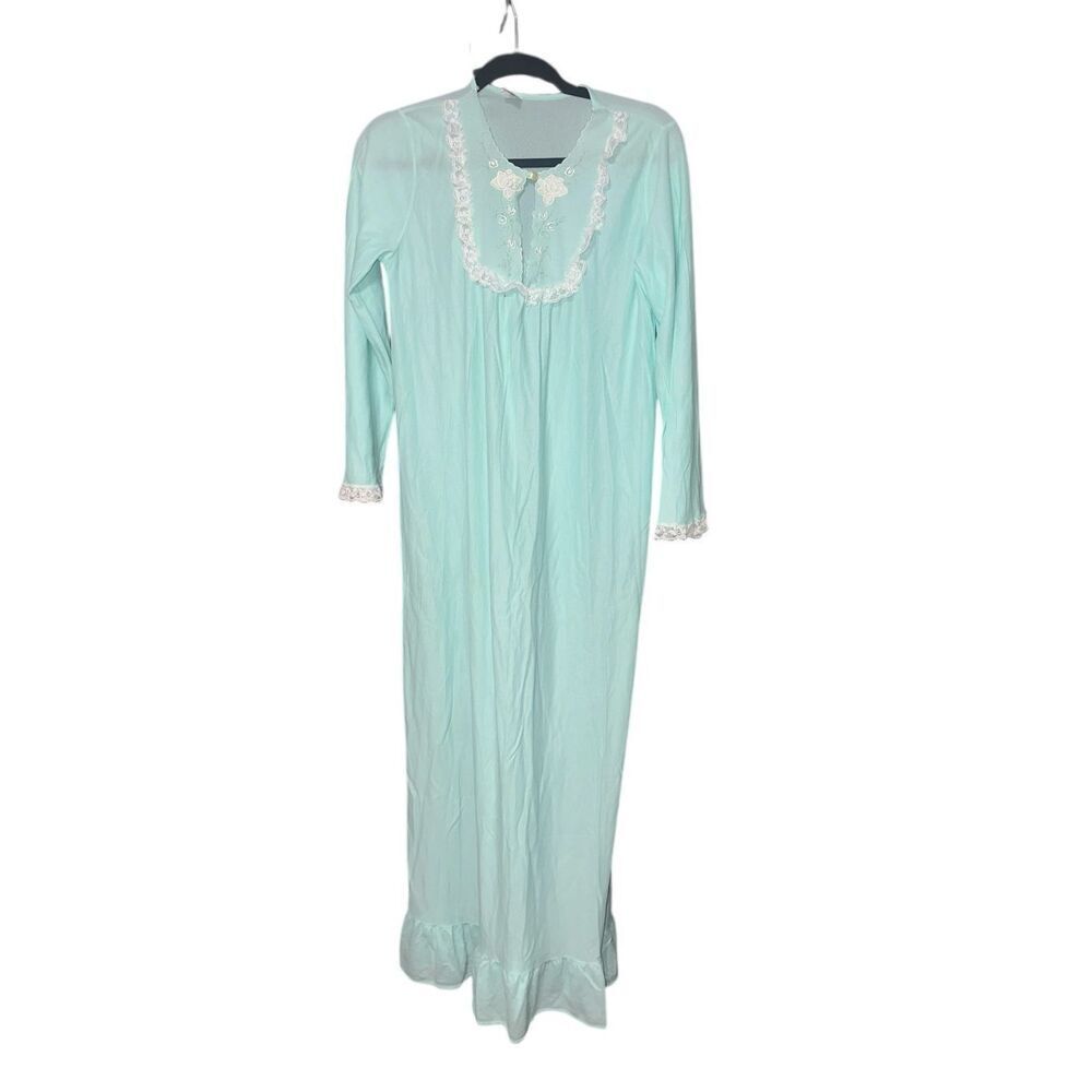 Beautiful Vintage MADE IN USA Long Blue Nightgown Slip 60s Union Made long Sleev